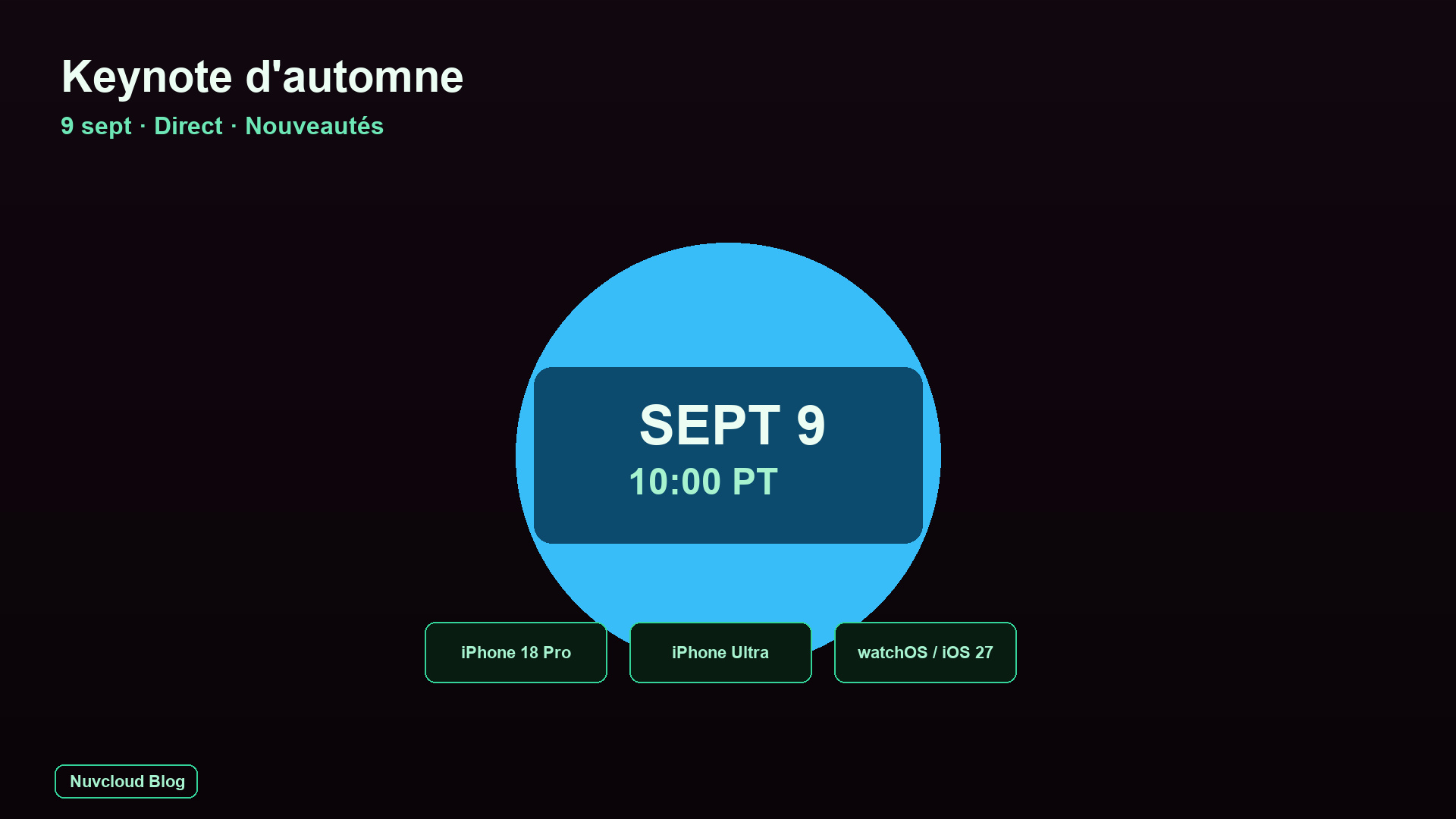 Keynote Apple 2026 : 9 sept. — horaire, direct, nouveautés